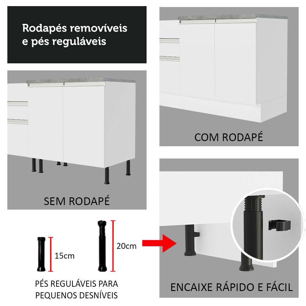 Armário Gabinete para Banheiro 180cm 3 Portas 3 Gavetas Branco Madesa - 10