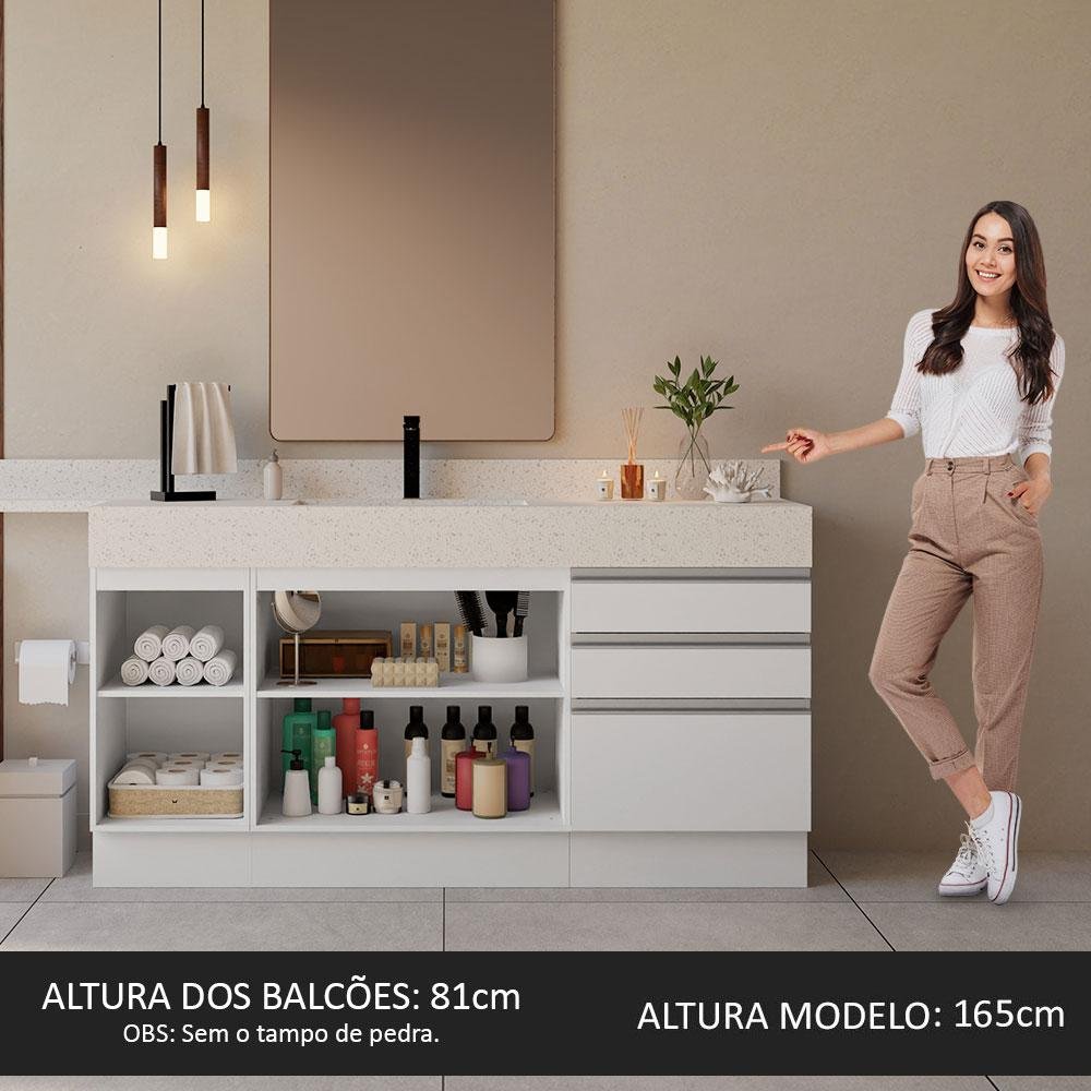 Armário Gabinete para Banheiro 180cm 3 Portas 3 Gavetas Branco Madesa - 5