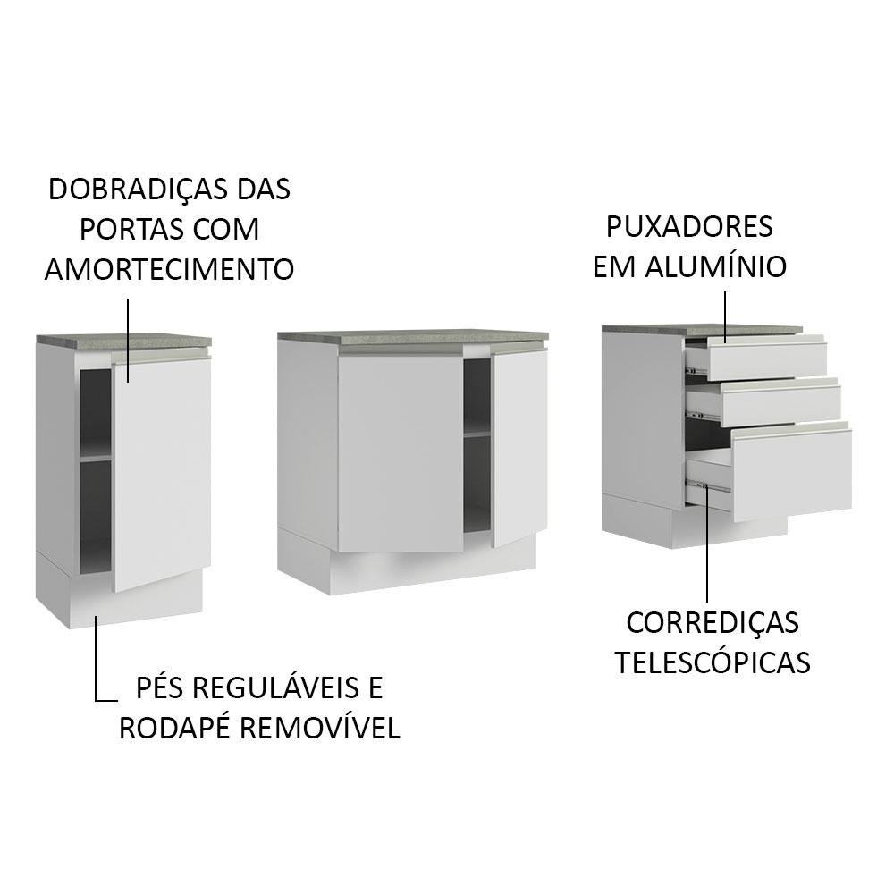 Armário Gabinete para Banheiro 180cm 3 Portas 3 Gavetas Branco Madesa - 4