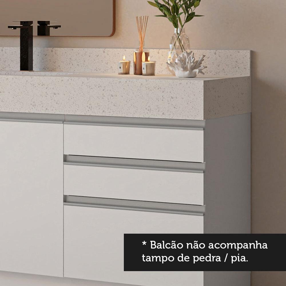 Armário Gabinete para Banheiro 180cm 3 Portas 3 Gavetas Branco Madesa - 6