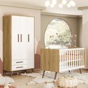 Ver imagem 1 de Quarto de Bebê com Berço Americano 3820 e Roupeiro 3830 Qencanto Retrô Qmovi Freijó Branco Acetinado