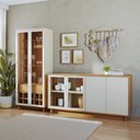 Ver imagem 1 de Conjunto Cristaleira 2 Portas de Vidro Guanabara com Led e Buffet Sala de Jantar 4 Portas Vitória