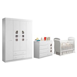 Dormitório Infantil Lívia Guarda Roupa, Cômoda e Berço Danny Branco - Phoenix Baby - 1 Dormitório Infantil Lívia Guarda Roupa, Cômoda e Berço Danny Branco - Phoenix Baby - 1