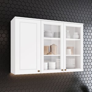 Armário Aéreo 3 Portas de Vidro 120cm Americana 