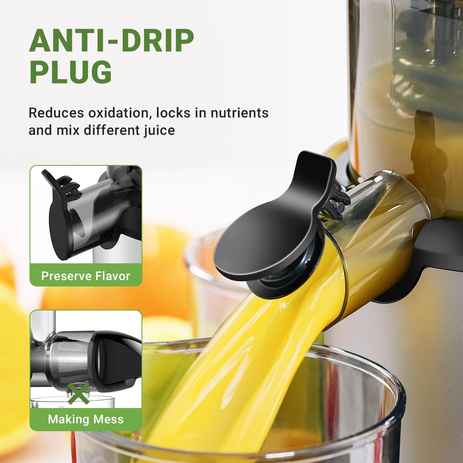 Amzchef Slow Juicer 80mm Chute, Alta Eficiência para Frutas e Vegetais (prata) - 4