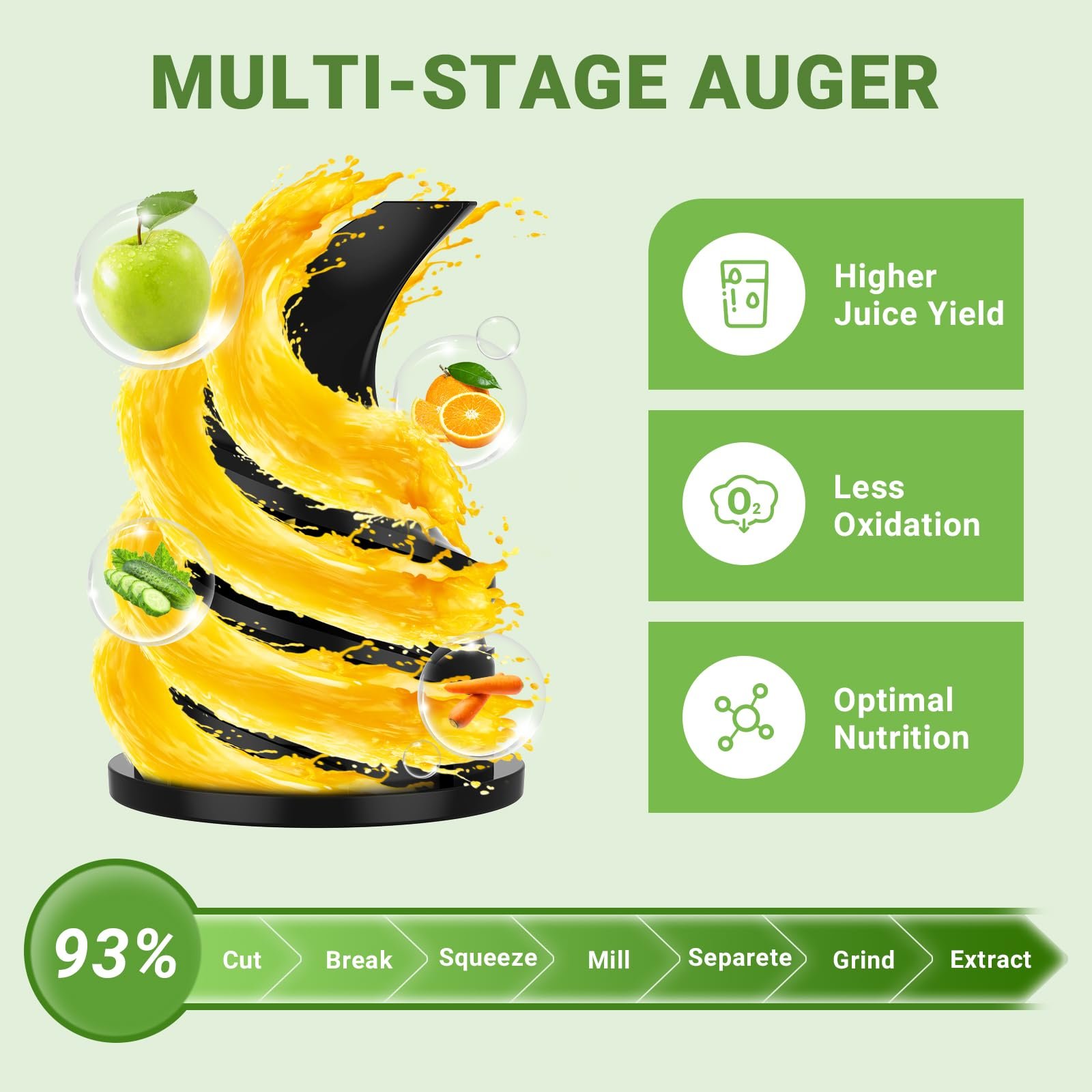 Amzchef Slow Juicer 80mm Chute, Alta Eficiência para Frutas e Vegetais (prata) - 2