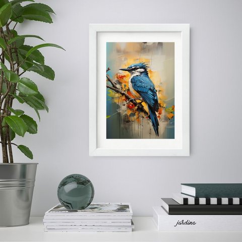 Quadro Martim Pescador Aquarela 60x48cm:moldura Branca