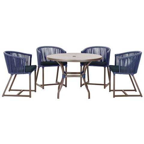 Mesa com 4 Cadeiras de Jantar Roma 100cm e Noronha em Aluminío Marrom Corda Nautica Estofado 12 Tram