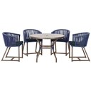 Ver imagem 1 de Mesa com 4 Cadeiras de Jantar Roma 100cm e Noronha em Aluminío Marrom Corda Nautica Estofado 12 Tram