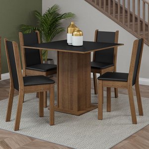 Conjunto Sala de Jantar Mesa Tampo de Madeira 4 Cadeiras Rustic/preto Briana Madesa