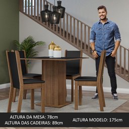 Conjunto Sala de Jantar Mesa Tampo de Madeira 4 Cadeiras Rustic/preto Briana Madesa - 5