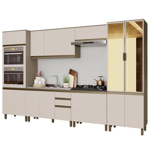 Cozinha Modulada Connect 6 Peças Duna-Cristal com Torre Quente 2 Fornos e Cristaleira - Móveis