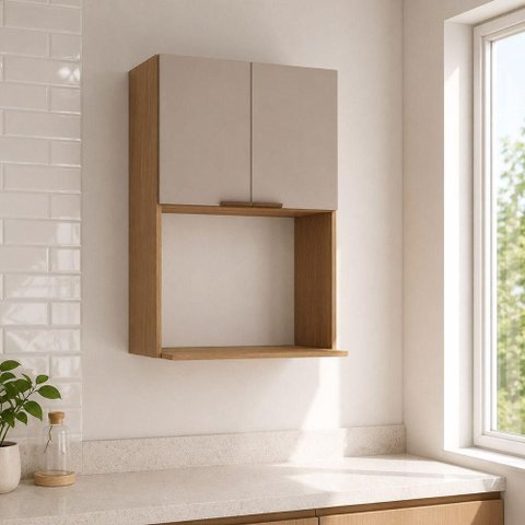 Armário Aéreo Micro-Ondas Vitra 60cm 2 Portas MDF Café Luciane Móveis