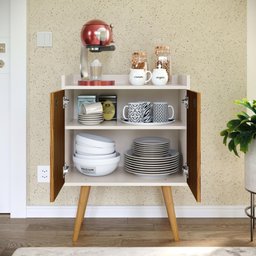 Aparador Buffet Retrô 2 Portas Alexa - Off White/ Ripado Nature - Lojas RPM - 5