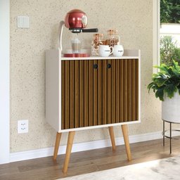 Aparador Buffet Retrô 2 Portas Alexa - Off White/ Ripado Nature - Lojas RPM - 1