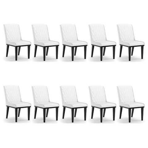 Cadeira Sala de Jantar Base Madeira Preto Kit 10 Sofia Sintético Branco D03 - D'Rossi