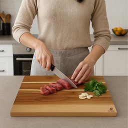 Tábua Teca de Carne 50x40cm Prancha Estação Abrir Massa Churrasco Madeira - 4