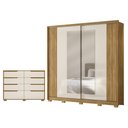 Ver imagem 1 de Guarda Roupa Casal Dunas 2 Portas Freijó Off com Espelho com Cômoda Gaveteiro Georgia Freijó Off Whi