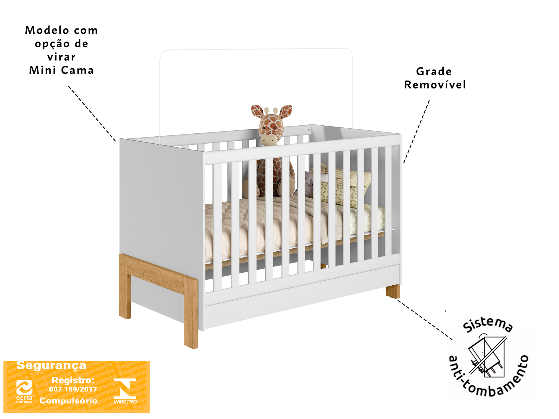 Berço que Vira Mini Cama Fantasia com Grade Proteção Removível e Colchão Infantil para Quarto - 6