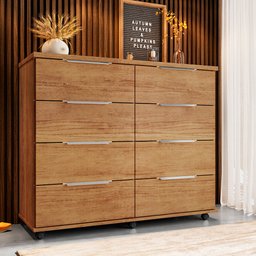 Cômoda para Quarto 8 Gavetas com Rodízios Athenas Cedro - Saga Decor - 2
