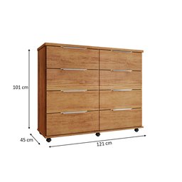 Cômoda para Quarto 8 Gavetas com Rodízios Athenas Cedro - Saga Decor - 4