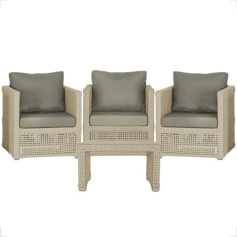 Mesa Centro e 3 Poltronas Madri Corda Náutica Estofado 8 Trama Original
