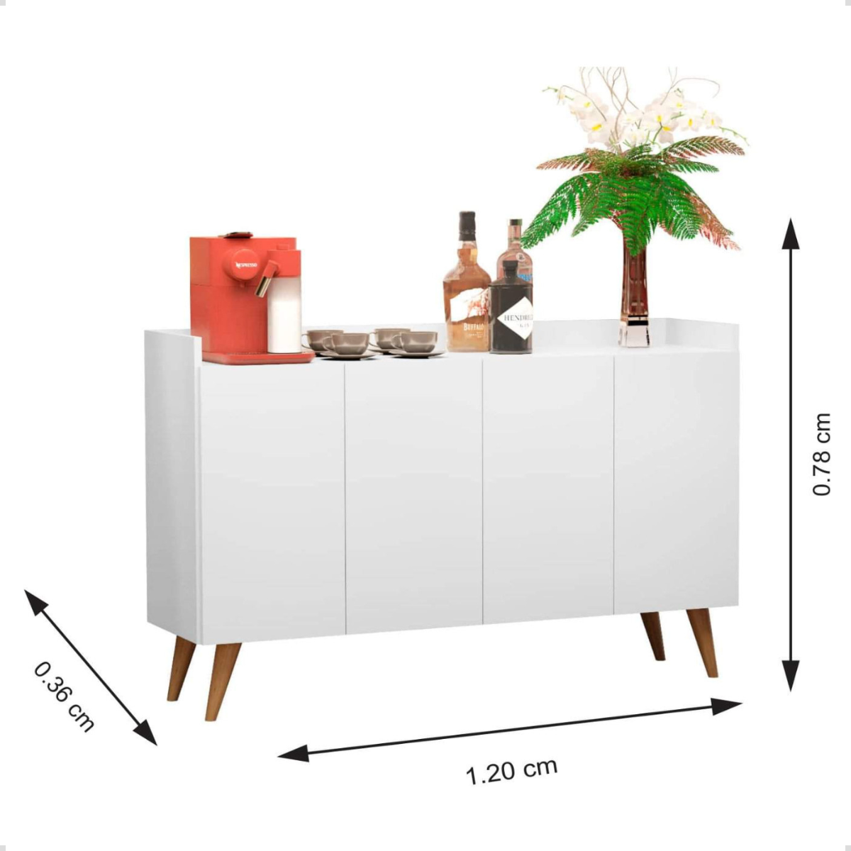 Aparador Buffet Retrô Pés Palito 4 Portas- Dullar:branco - 5