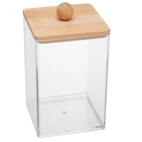 Porta Objetos Plástico com Tampa de Bambu Lyor 7x11,5cm My Box Organizador Casa Escritório