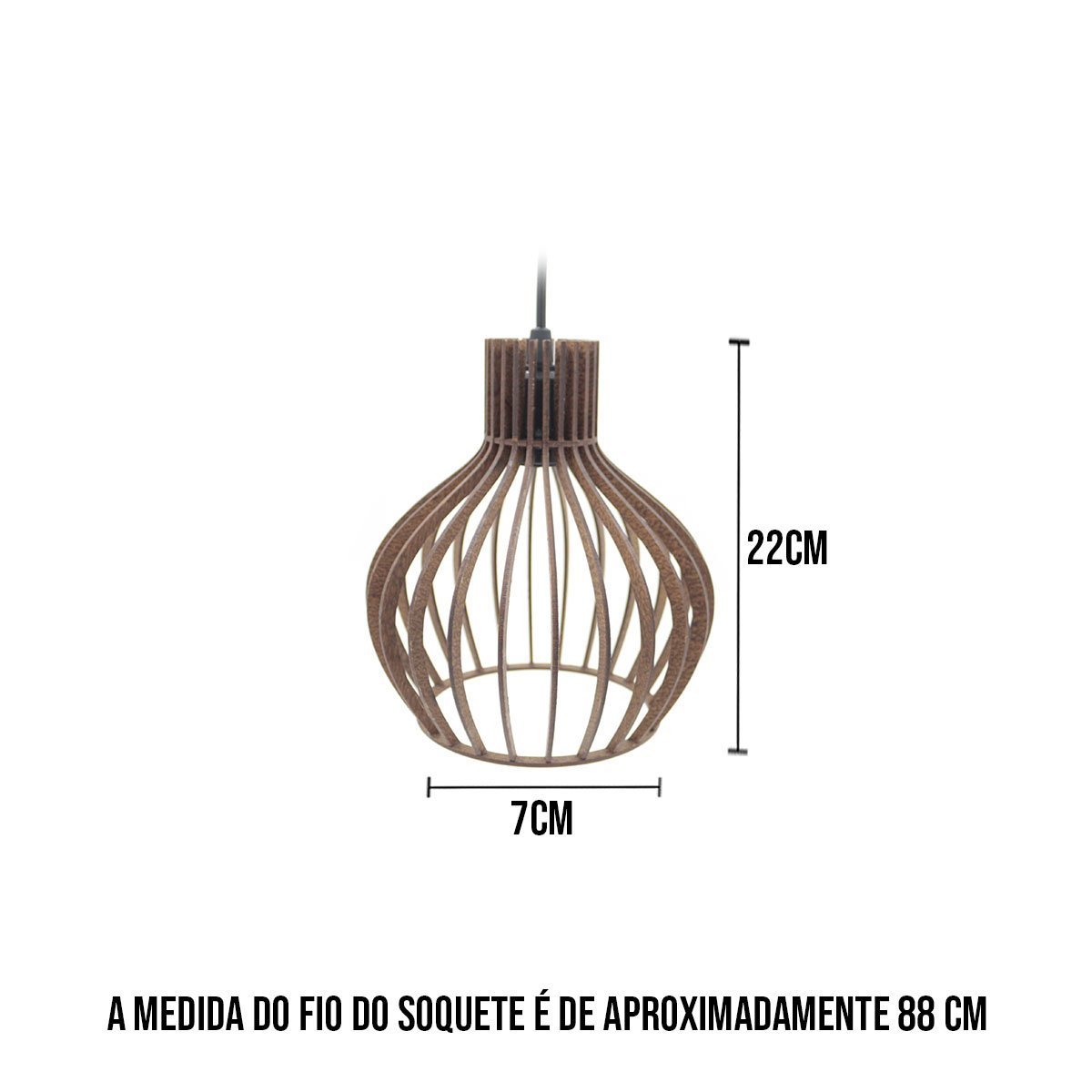 Lustre Luminoso Pendente Teto Varanda Turin Mdf E27-21x18cm:natural - 2