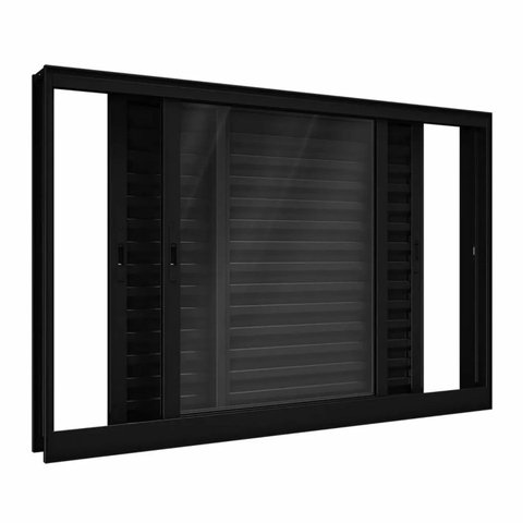 Veneziana 3 Folhas de Correr Alumínio Preto 120x150 Linha 25