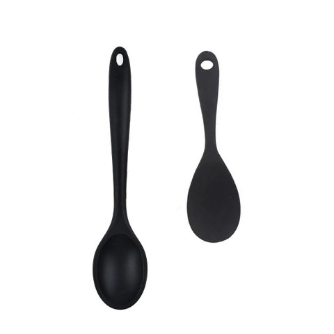 Jogo com 2 Colher de 22cm e 27cm em Silicone cor Preta