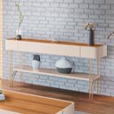 Ver imagem 2 de Aparador Decorativo Vivant Mdp/mdf Pés de Aço Off White/cinamomo G26 - Hb Móveis