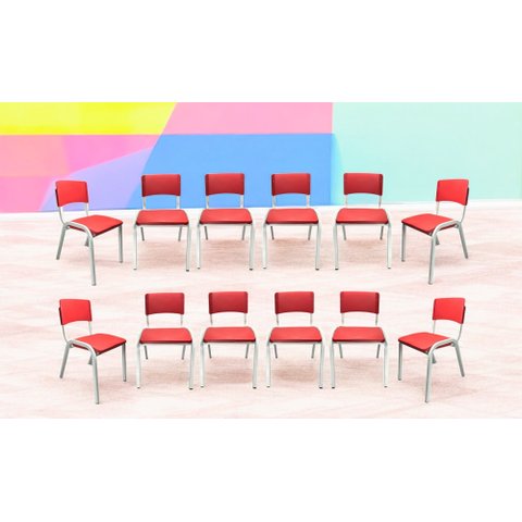 Kit 12 Cadeiras Iso Infantil Vermelho Brinquedoteca Escola Creche Igreja Empilhavel