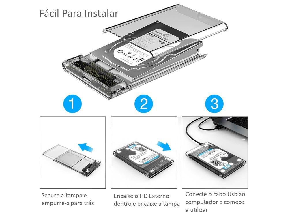 Case para Hd Externo Gaveta 2,5 Usb 3.0 Transparente Rápido - 3