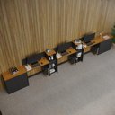 Ver imagem 1 de Conjunto de Escritório Smart 2 Livreiro 2 Buffet e 3 Mesas 90cm - Preto e Cedro