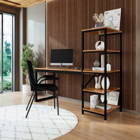 Mesa Innovare Escritório C/ Prateleira Industrial Mdp Canela