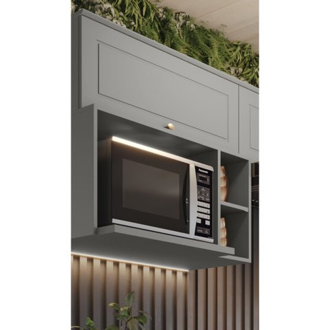 Armário Aéreo 80cm com Nicho para Microondas 1 Porta Basculante Americana Henn