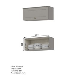 Armário Aéreo 80cm com Nicho para Microondas 1 Porta Basculante Americana Henn - 3