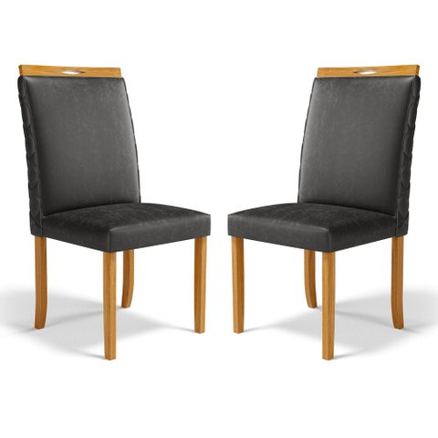 Kit com 2 Cadeiras Agnes Madeira Maciça Estofadas para Mesa de Jantar Courino Preto 503