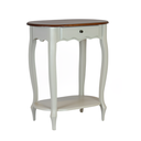 Ver imagem 2 de Mesa de Apoio Oval Clássica Decorativa de Madeira com Pés Luiz Xv - Branco Laca com Tampo Imbuia Gla