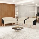 Ver imagem 2 de Kit 01 Namoradeira 02 Lugares e 02 Poltronas Stella Corano Preto com Linho Areia A27 Pés Palito