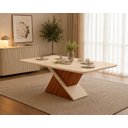 Ver imagem 1 de Mesa de Jantar Zafira Retangular com Vidro 200x100cm Freijó e Off White
