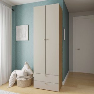 Guarda-Roupa 2 Módulos 2 Portas 3 Prateleiras 2 Gavetas Frame CabeCasa MadeiraOriginals