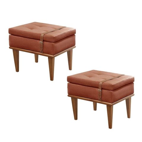 Conjunto - 2 Puffs Banqueta Londres Luxo Castellar Móbile Linho Terracota