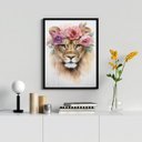 Ver imagem 1 de Quadro Decorativo Leoa Com Coroa De Flores 24x18cm - com vidro:Madeira branca