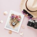 Ver imagem 2 de Quadro Decorativo Leoa Com Coroa De Flores 24x18cm - com vidro:Madeira branca