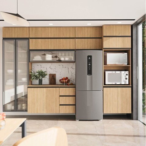 Cozinha Modulada 10 Peças 7 Aéreos 1 Balcão 1 Torre 1 Cristaleira Nara CabeCasa MadeiraOriginals Marrom/Avena