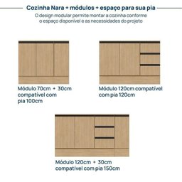 Cozinha Modulada 10 Peças 7 Aéreos 1 Balcão 1 Torre 1 Cristaleira Nara CabeCasa MadeiraMadeira - 15