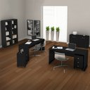 Ver imagem 1 de Conjunto Home Office 8 Peças com 2 Mesa, 2 Estante, 2 Gaveteiro e 2 Armário para Escritório Preto -
