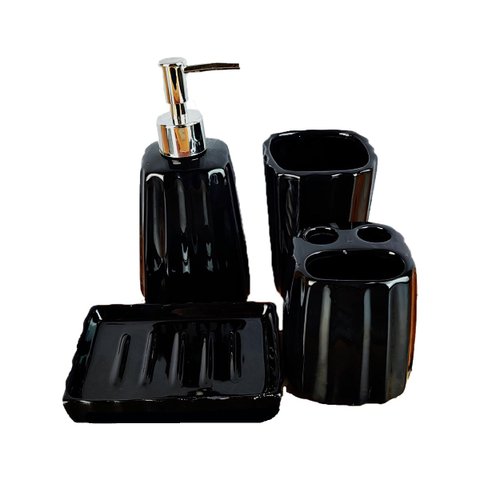 Kit 4pçs Banheiro Lavabo Modelagem 3d Preto Cerâmica Luxo